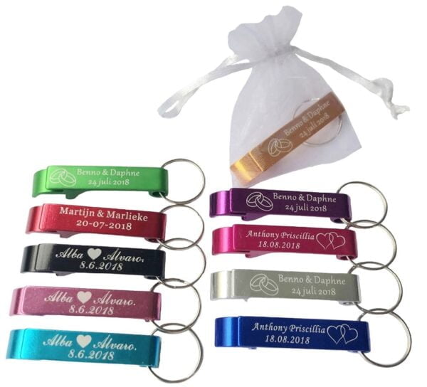 Set of 50 engraved bottle opener keychains for stylish and practical gifting