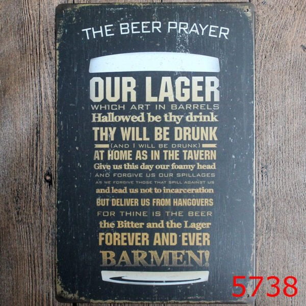 Metal tin sign enhancing the ambiance of a well-designed bar space